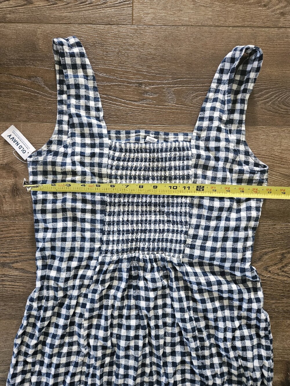 Old Navy Square Neck Linen Blend Blue and White Gingham Mini Dress NWT Size M - Picture 2 of 9